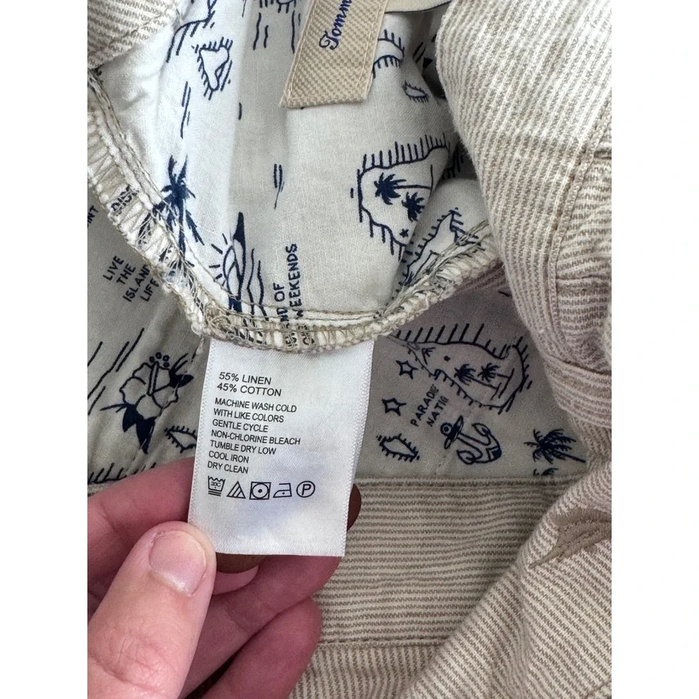 Tommy Bahama Mens 35 Linen Cotton Ticking Stripe Shorts Beige beach costal